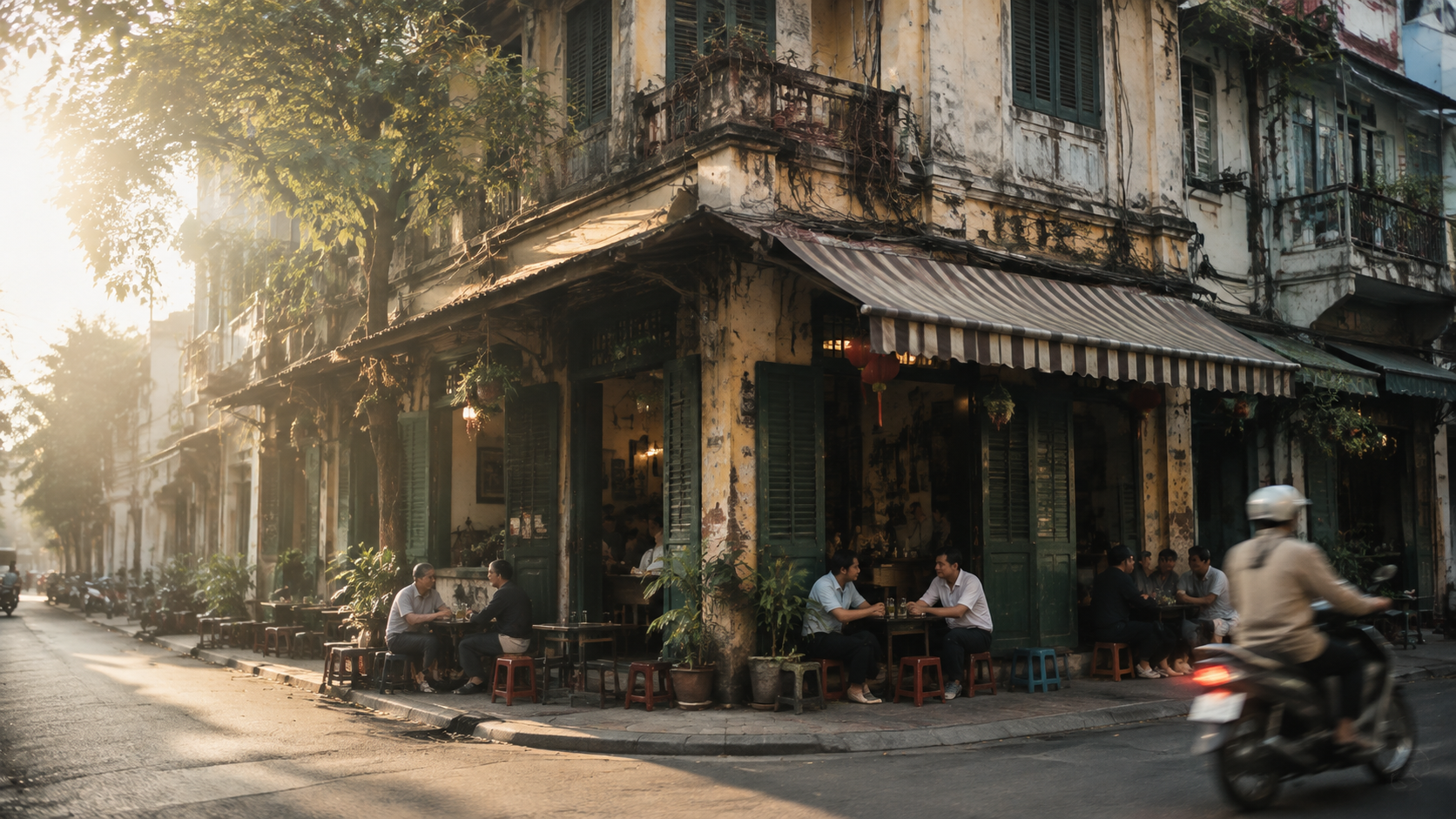 A busy independent corner cafe in Saigon