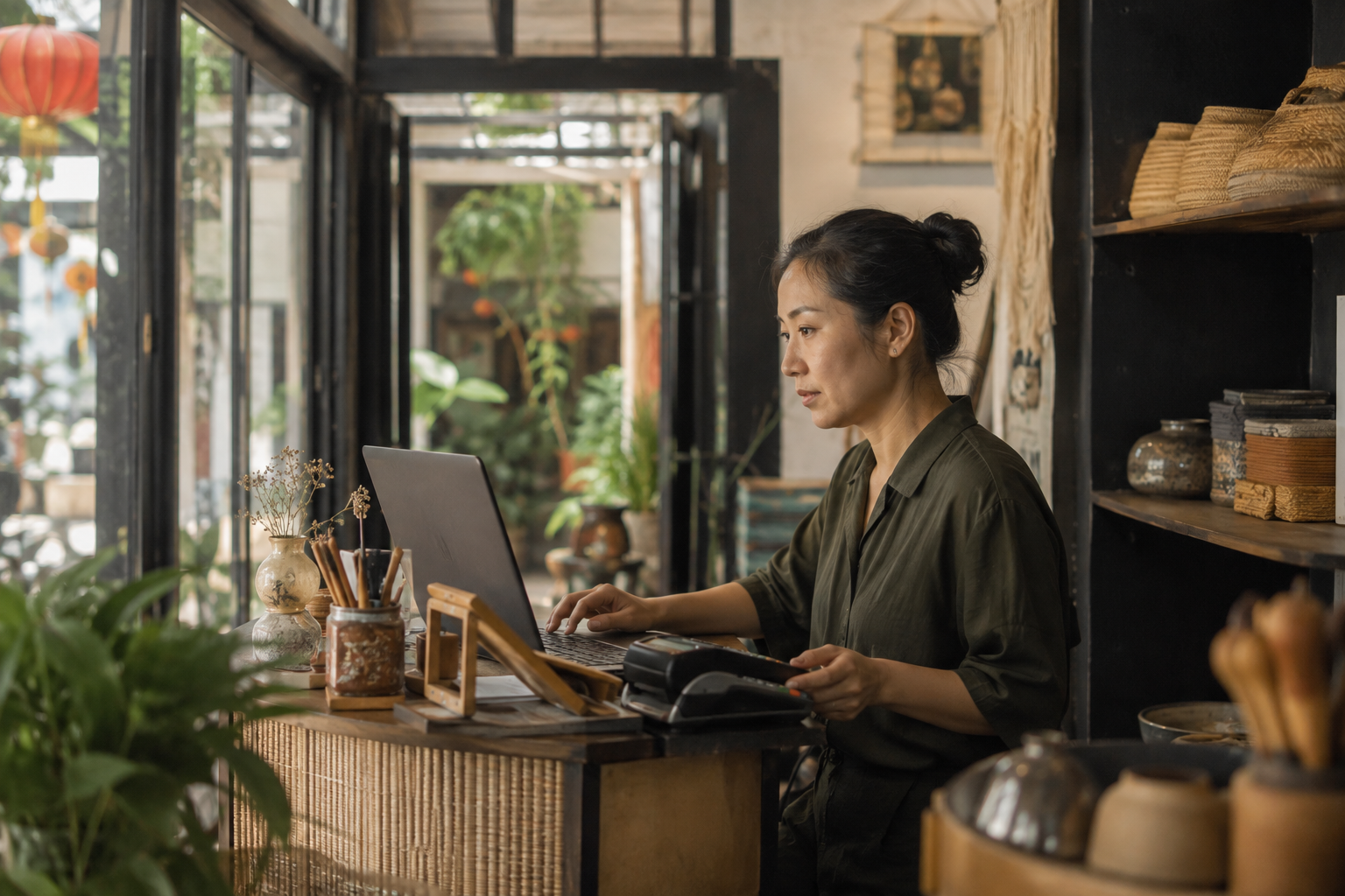 A Vietnamese business owner handling a direct booking